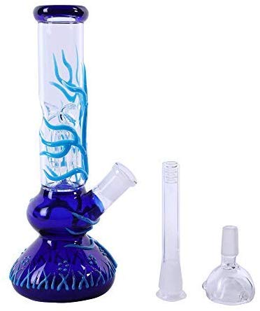 Adam Unique Luminous Design 10 Inch Dual Water Percolator Glass Big Water Chamber Blue Light-Easy to Grip Ice Shelf for Gift-Collection