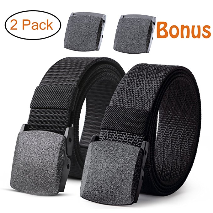 Nylon Military Tactical Men Belt 2 Pack Webbing Canvas Outdoor Web Belt With Plastic Buckle