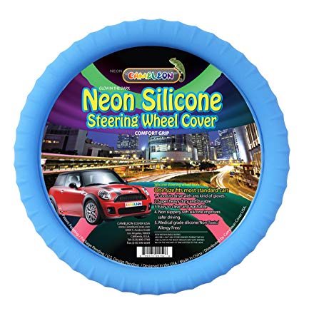 New SILICONE-Neon Blue Glow in the Dark- Car Steering Wheel Cover By Cameleon