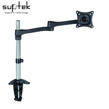 Suptek MD1021B Adjustable Computer Monitor Desk Mount Stand for One LCD Flat Screen Monitors, VESA 75 and 100 Compatible with 22 to 27 inch Monitors, Tilt, Swivel, Rotate, 20lbs Capacity, Clamp Base