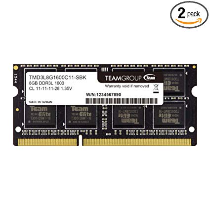 TEAMGROUP Elite DDR3L 1600MHz 16GB Kit (2 x 8) (PC3-12800) CL11 Unbuffered Non-ECC 1.35V SODIMM 204-Pin Laptop Notebook PC Computer Memory Module Ram Upgrade - TED3L16G1600C11DC-S01