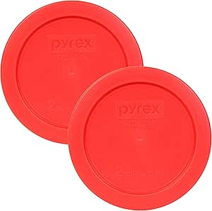 Pyrex 7200-PC Red 2 Cup Round Plastic Storage Lid - 2 Pack