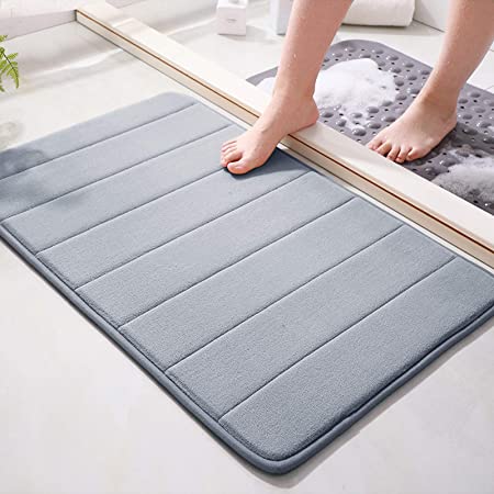 Memory Foam Bath Mat Coral Velvet Super Non-Slip Rapid Water Absorption Soft and Comfortable Easier to Dry Machine Wash Bathroom Mat 17 X 24 inches, Gray