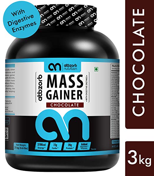 Abbzorb Nutrition Mass Gainer with Digestive Enzymes, 3 Kg, Chocolate Flavour