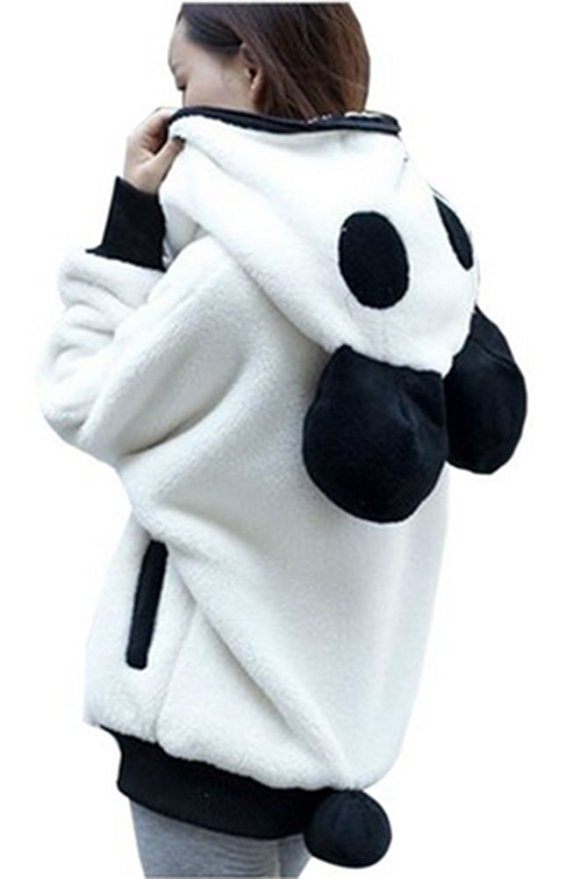 King Ma Women's Panda Ear Tail Zip up Hoodie Outerwear