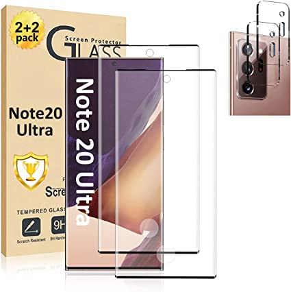 Galaxy Note 20 Ultra Screen Protector 【2 2 Pack】With Camera Lens Protector [ 3D Glass ] Compatible Fingerprint 9H Tempered Glass Screen Protector for Samsung Galaxy Note 20 Ultra 5G