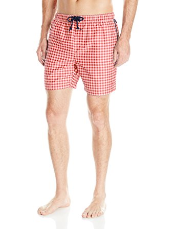 Original Penguin Men's Elastic-Waist Gingham Swim Trunk