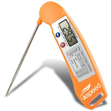 Instant Read Thermometer, AiSpeed Digital Kitchen Meat Thermometer Probe With LCD Screen For Professional Cooking, Outdoors Bbq, Chef Grill, Oven meat etc-ETDH1 Orange