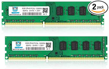 Motoeagle DDR3L-1600 UDIMM 16GB Kit (2x8GB) PC3 PC3L-12800U 8GB 2Rx8 240 Pin Non ECC Unbuffered 1.35V/1.5V CL11 Dual Rank Desktop Memory Ram