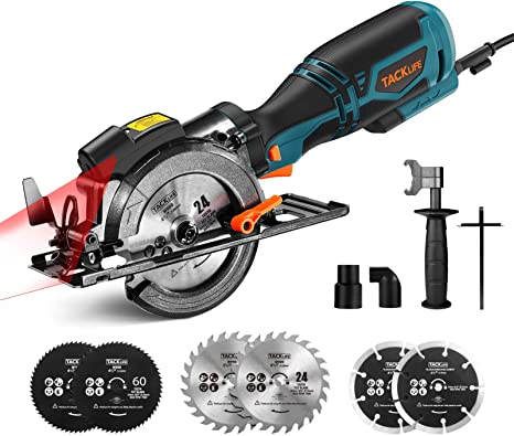 TACKLIFE Circular Saw, 5.8A 3500RPM, Metal Handle, 6 Blades (4-3/4" & 4-1/2”), laser, Cutting Depth 90° (1-11/16''), 45° (1-3/8''), Ideal Mini Circular Saw for Wood, Soft Metal, Plastic- TCS115A