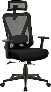 Yaheetech Chaise de Bureau Ergonomique Fauteuil de Bureau en Maille Support Lombaire et Siège Inclinaible Appui-tête Accoudoirs Réglables roulettes Pivotantes 360° Charge 136 kg Noir