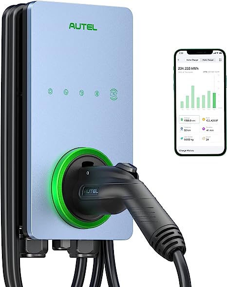 Autel Home Smart Electric Vehicle (EV) Charger up to 50Amp, 240V, Indoor/Outdoor Car Charging Station with Level 2, Wi-Fi and Bluetooth Enabled EVSE, Hardwired,25-Foot Cable,Sierra Blue