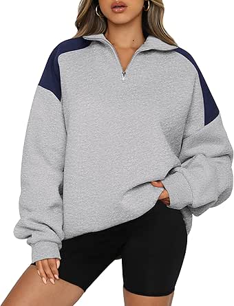 BTFBM Women Oversized Sweatshirt 2024 Fall Winter 1/4 Zip Long Sleeve Activewear Color Block Casual Y2k Pullover Tops