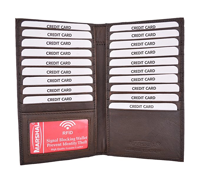 Marshal Bifold Leather RFID Blocking Wallet For Men & Women | Genuine Leather Holder With 19 Slots, 2 Bill Compartments & ID Window | For Credit/Debit Cards, Money & More