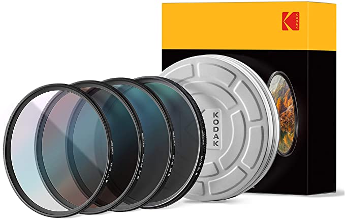 KODAK 77mm Schott Glass Filter Set | Pack of 4 UV, CPL, ND4 & Warming Filters for Various Effects | Slim Waterproof Polished Nano Multi-Coated 16 Layers | Retro Case & Mini Guide | PhotoGear