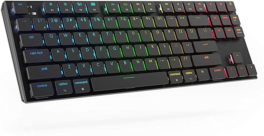 Keychron K1 87 Key Ultra-Thin RGB Wireless Bluetooth/USB Wired TKL Mechanical Gaming Keyboard, RGB LED Backlit Low Profile Brown Switches for Mac Windows, N-Key Rollover Black, Version 4