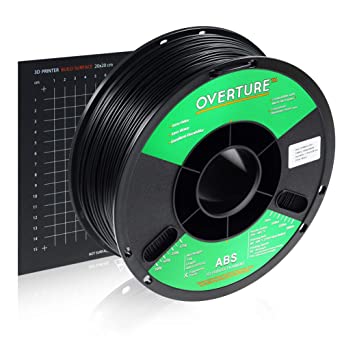 OVERTURE ABS 1.75mm Filament with Build Surface 200mm × 200mm 3D Printer Consumables, 1kg Spool (2.2lbs), Dimensional Accuracy  /- 0.05 mm, Fit Most FDM Printer (Black 1-Pack)