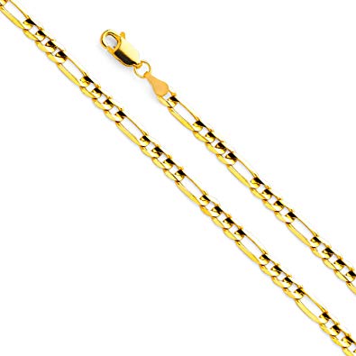 14k Yellow Gold Solid Men's 4mm Figaro Chain Necklace with Lobster Claw Clasp