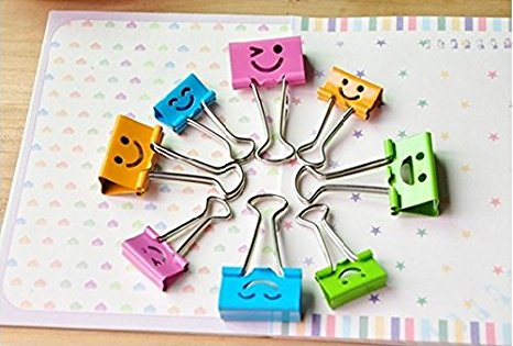 Pack of 40 Cute Lovely Smiling Face Spring-Loaded File Organizer Paper Holder Metal Binder Clips, Assorted Color
