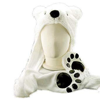 HatButik.Costume Polar Bear Plush with Mittens Paw Prints