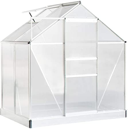 Aoxun Polycarbonate Walk-in Garden Greenhouse with Adjustable Roof Vent and Rain Gutter for Plants, Green House for Flowers Outdoor for Winter, 4 x 6 FT