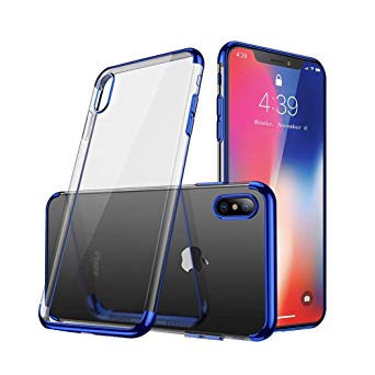 iPhone X/XSCase,Electroplated Frame Clear Cell Phone Case,Ultra Slim TPU Gel Case for iPhone X/XS,5.8 inch(Blue)