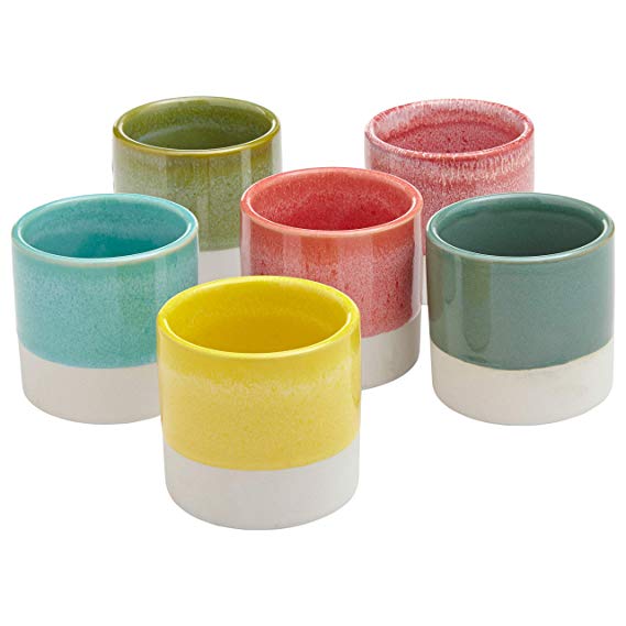 Rivet Modern Two-Tone Stoneware Planters, Set of 6, 2.95"H