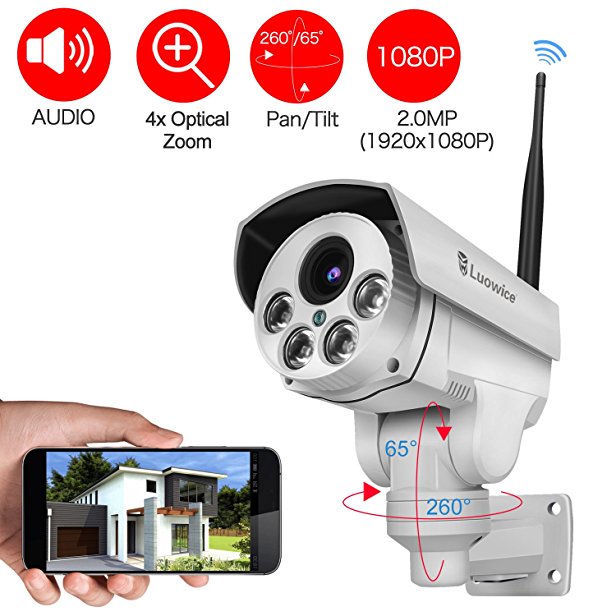 [Audio & Video] Luowice 1080P Wifi PTZ Security Camera with 4X Zoom Night Vision and Built-in 32G SD Card Indoor/Outdoor IP66 Waterproof