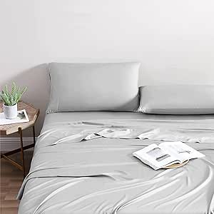 Mayfair Linen 100% Viscose Derived from Bamboo Sheets Full - 4 Piece Bamboo Viscose Sheets for Full Size Bed, Silky Soft, Organic Cooling Sheet Set, Fits upto 18" Mattress - Light Grey Luxury Sheet