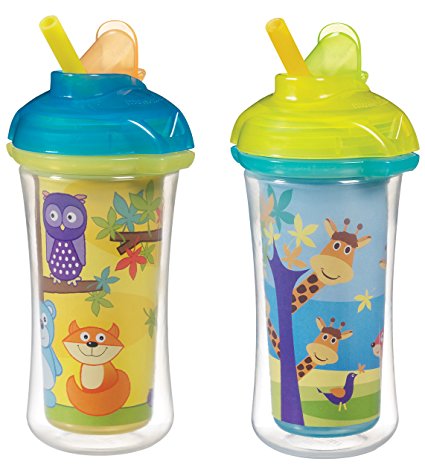 Munchkin Click Lock Insulated Straw Cup, Giraffe/Forest, 9 Ounce, 2 Count