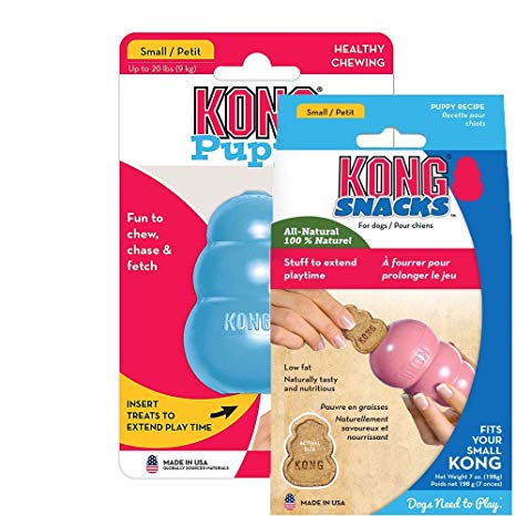 KONG Puppy Rubber Chew and Treat Toy with Stuff'N Snacks (Small Snacks and Treat Toy Bundle)