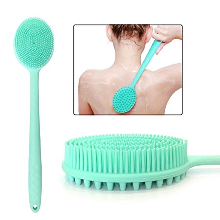 Silicone Body Brush for Back Bath or Shower with Ultra Long Handle - Exfoliator Soft Bristles Massage Scrubber Brush - New Mint Green Color