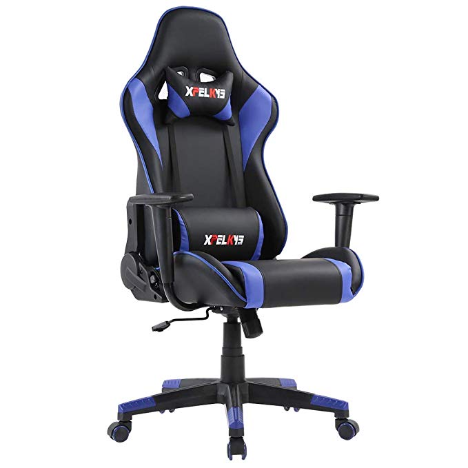 XPELKYS Gaming Office Chair Computer Desk Chair Racing Style High Back PU Leather Chair Executive and Ergonomic Style Swivel Chair with Headrest and Lumbar Support (Blue)