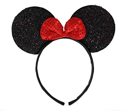 Sparkly Mouse Ears with Bow on Headband/ Aliceband.Hair Accessory-Black by Inca