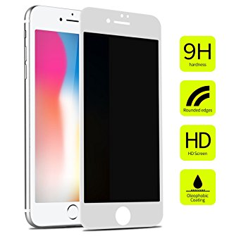 iPhone 8/ 7 Privacy Screen Protector Tempered Glass unbreakable, Benks Anti-Spy 0.23mm 3D Full Coverage Soft Curve Edge Frame Premium HD Shatterproof Film (White for iPhone8/ 7, 4.7-Inch)