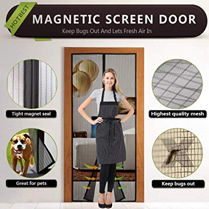 Pantrasamia Magnetic Screen Door with Heavy Duty Mesh Curtain，Screen Door Magnets with Full Frame Velcro and FITS Various Door Size Keeps Bugs Out. (Fits Door Size 34"82", Black)