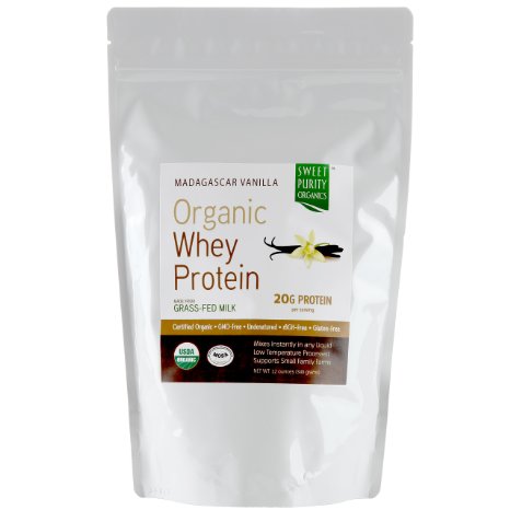 Organic Whey Protein Powder #1 BEST TASTING Grass Fed Undenatured Concentrate NON GMO Free Gluten Free From California Not Isolate