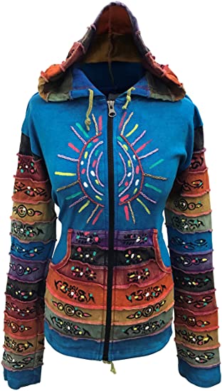 Shopoholic Fashion Women's Sun Patchwork Pixie Hippy Ribs Hoodie Faded Jacket