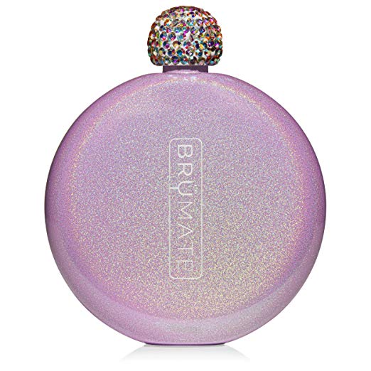 Brümate Holographic Glitter Spirit Flask - 5oz Stainless Steel Pocket & Purse Liquor Flask with Rhinestone Cap - Cute, Girly & Discreet for Drinking - Perfect Gift for Women (Glitter Violet)