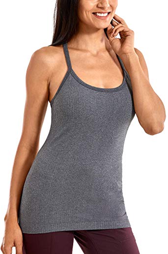 CRZ YOGA Seamless Workout Tank Tops for Women Racerback Athletic Camisole Sports Shirts with Built in Bra