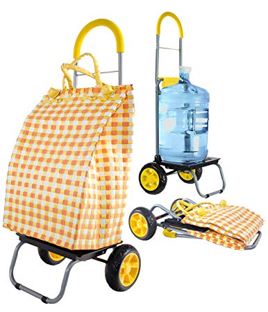 dbest products Trolley Dolly Basket Weave Tote, Yellow Shopping Grocery Foldable Cart Picnic Beach