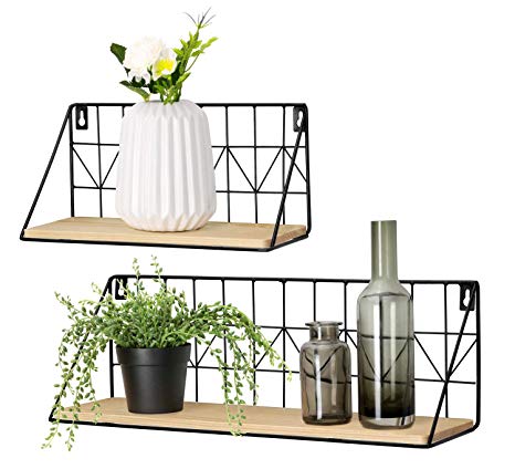 Mkono Wall Mounted Floating Shelves Set of 2 Rustic Metal Wire Storage Shelves Display Racks Home Decor