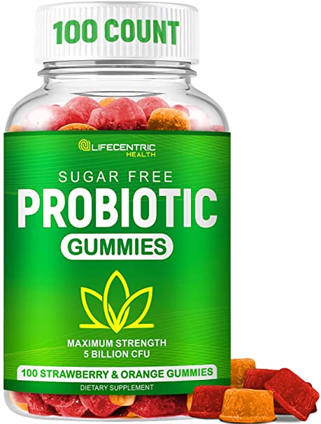 Probiotic Gummies for Adults & Kids Max Strength 5 Billion CFU | Organic Sugar Free Gummies for Digestive Health | 100 Count Vegan Gluten Free Chewable Probiotics Gummies for Men Women & Children