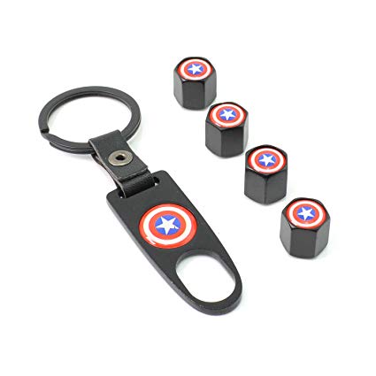 iDoood Car Tire Valve Stem Air Caps Cover   Keychain Black (Logo:For Captain America)