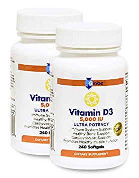 2-Pack Globe Vitamin D3 5000 IU, 480 Softgels