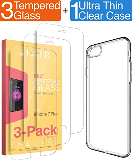 iPhone 7 Plus / iPhone 7 Pro Clear Case and Tempered Glass COMBO, IXIR iPhone 7 Plus / iPhone 7 Pro Case Cover   Tempered Glass [3-PACK] for Apple iPhone 7 Plus / iPhone 7 Pro - Crystal View