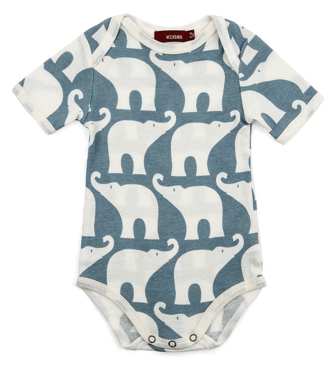 Milkbarn Short Sleeve Onesie, Blue Elephant (3-6 Month)