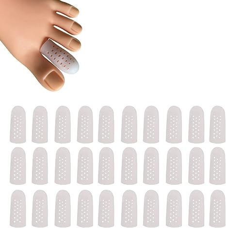 30 Pieces Breathable Toe Caps, Toe Protector, Silicone Toe Covers Toe Sleeves with Holes, Protect Toe from Rubbing, Ingrown Toenails, Corns, Blisters and Other Painful Toe Problems