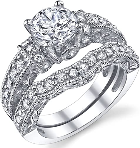 1.25 Carat Solid Sterling Silver Wedding Engagement Ring Set, Bridal Ring, with Cubic Zirconia CZ Sizes 4 to11