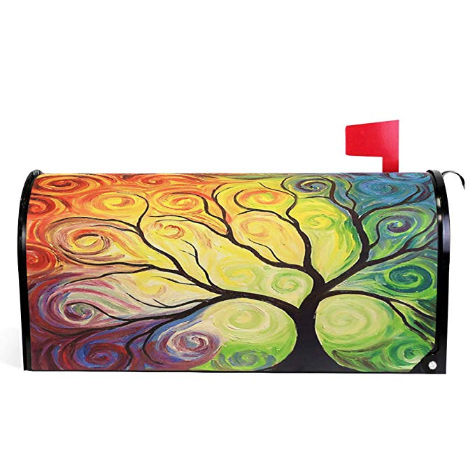 Colorful Rainbow Tree of Life Branch Mailbox Covers Standard Size Abstract Tree of Life Summer Spring Autumn Winter Magnetic Mail Cover Letter Post Box 21" Lx 18" W